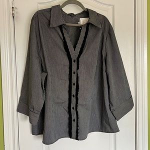 Striped Blouse with Ruffle Trim - Black/White